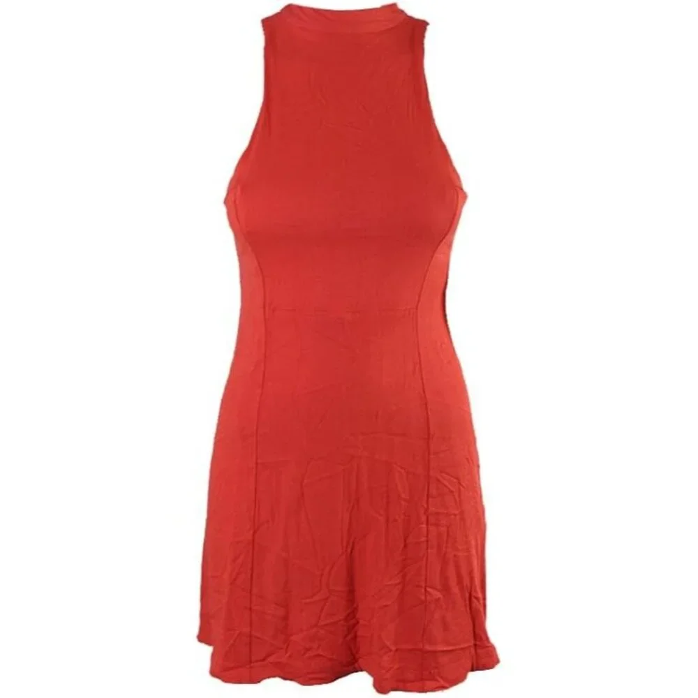 Free People Size Small Red Orange Kitty Kat Back Cut Out High Neck A-line Dress - Picture 13 of 13